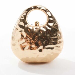 ASOS DESIGN hammered top handle metallic clutch bag in gold